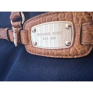 MK Michael Kors Hamilton East West Large Navy Canvas Tote Bag Shoulder Purse